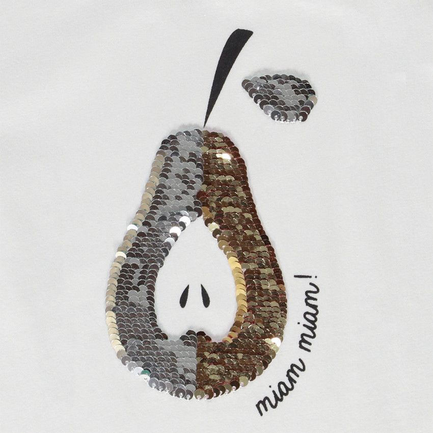 T-shirt manches coures print fruit en sequins magiques pour fille - Blanc