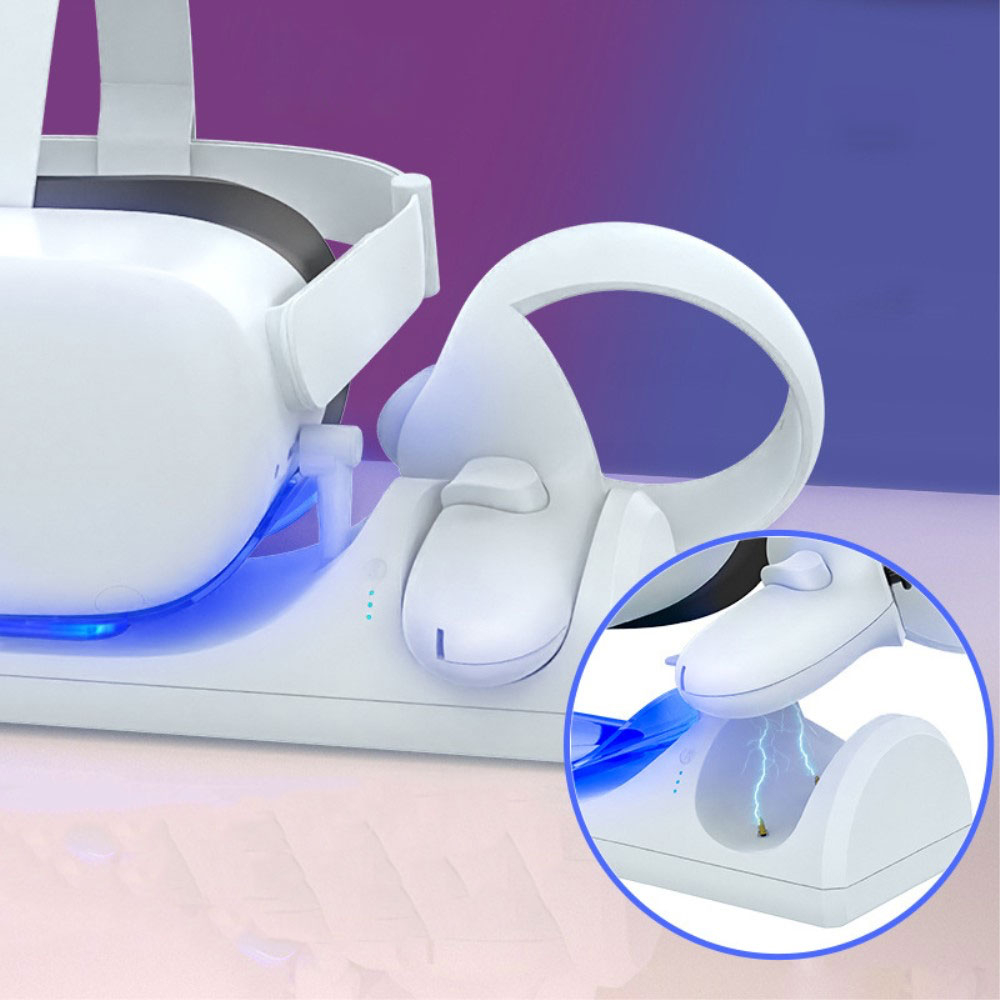 Meta Quest / Oculus Quest 2 Charging Dock Ladestation Halterung für VR Brille und Controller   Ersatzakku und LED Beleuchtung - Weiss