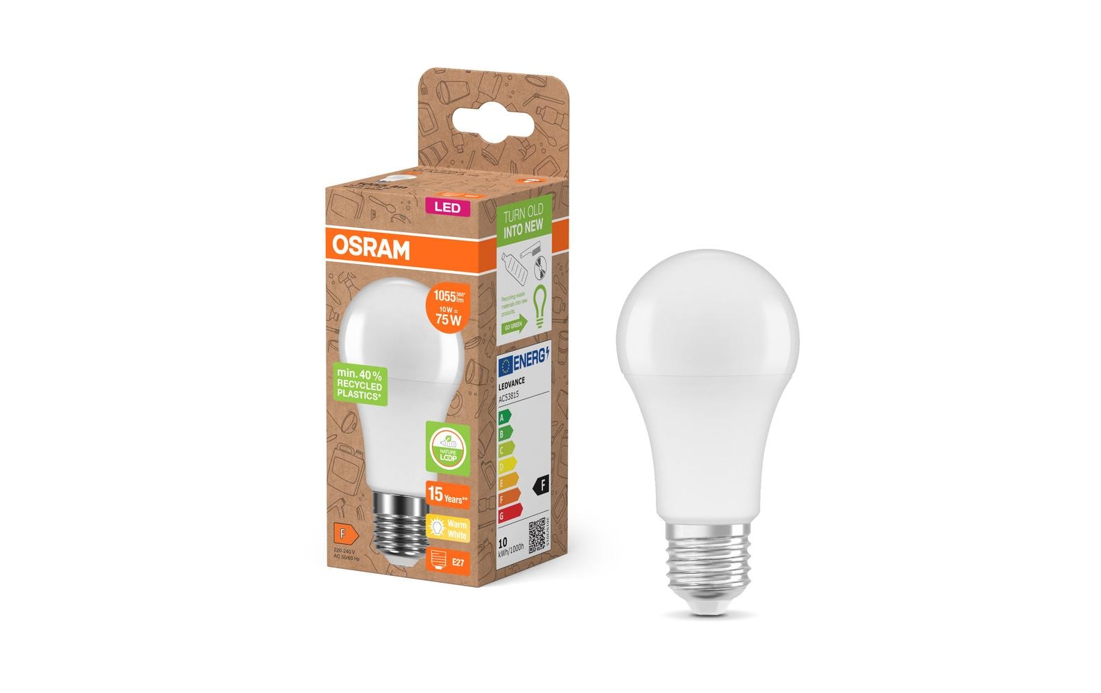 LED PCR LAMPS WITH CLASSIC A 10W, E27, WarmweissLED Lampen, klassische A Kolbenform aus recyceltem Plastik