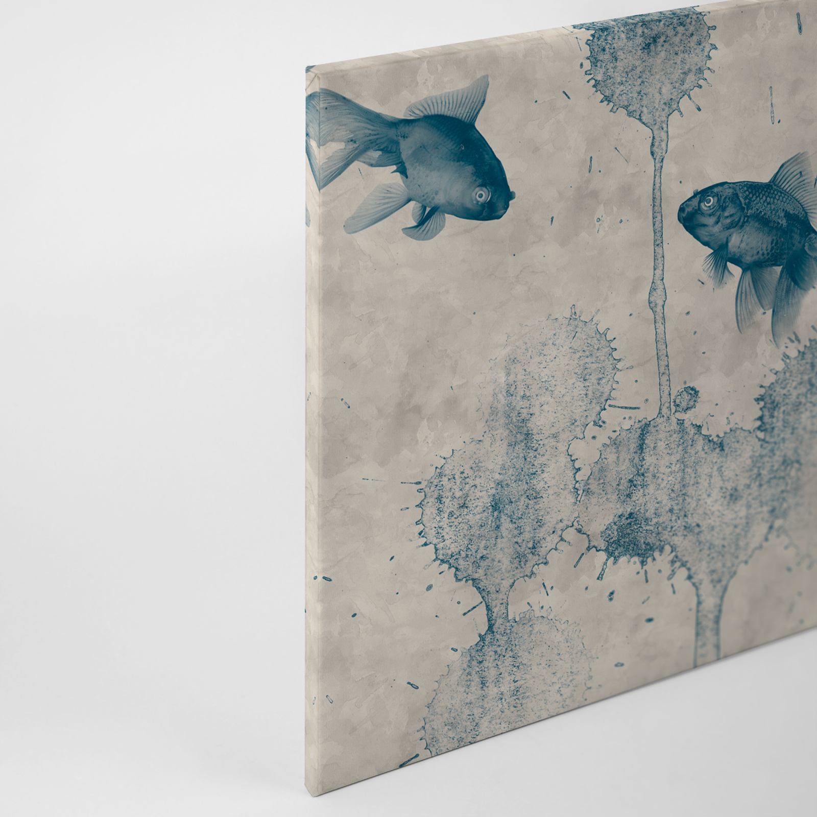 Leinwandbild FISCHE - blau-beige - 90x60 cm