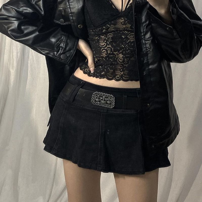 Sosana - Mini denim rok met lage taille en ingezette shorts