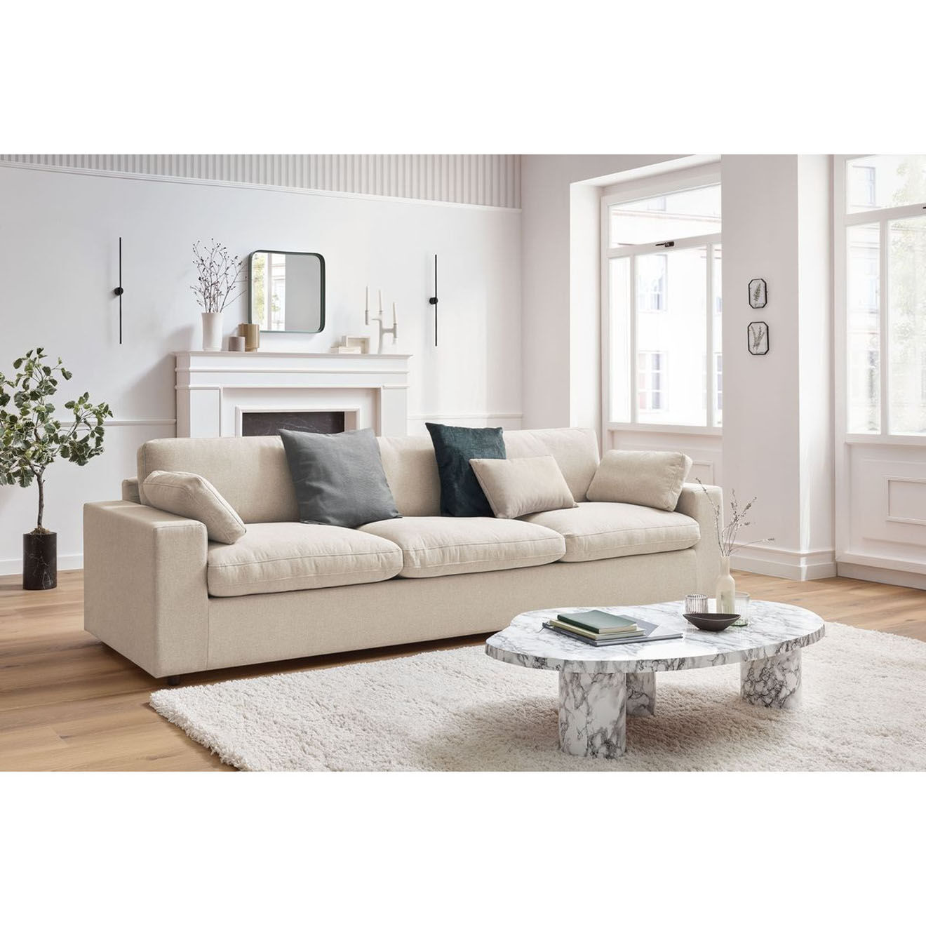 Bobochic Canapé droit fixe 4 places Belair beige - 280x93x80 cm