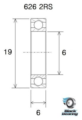 Roulement Black Bearing 626 2RS 6 x 19 x 6 mm