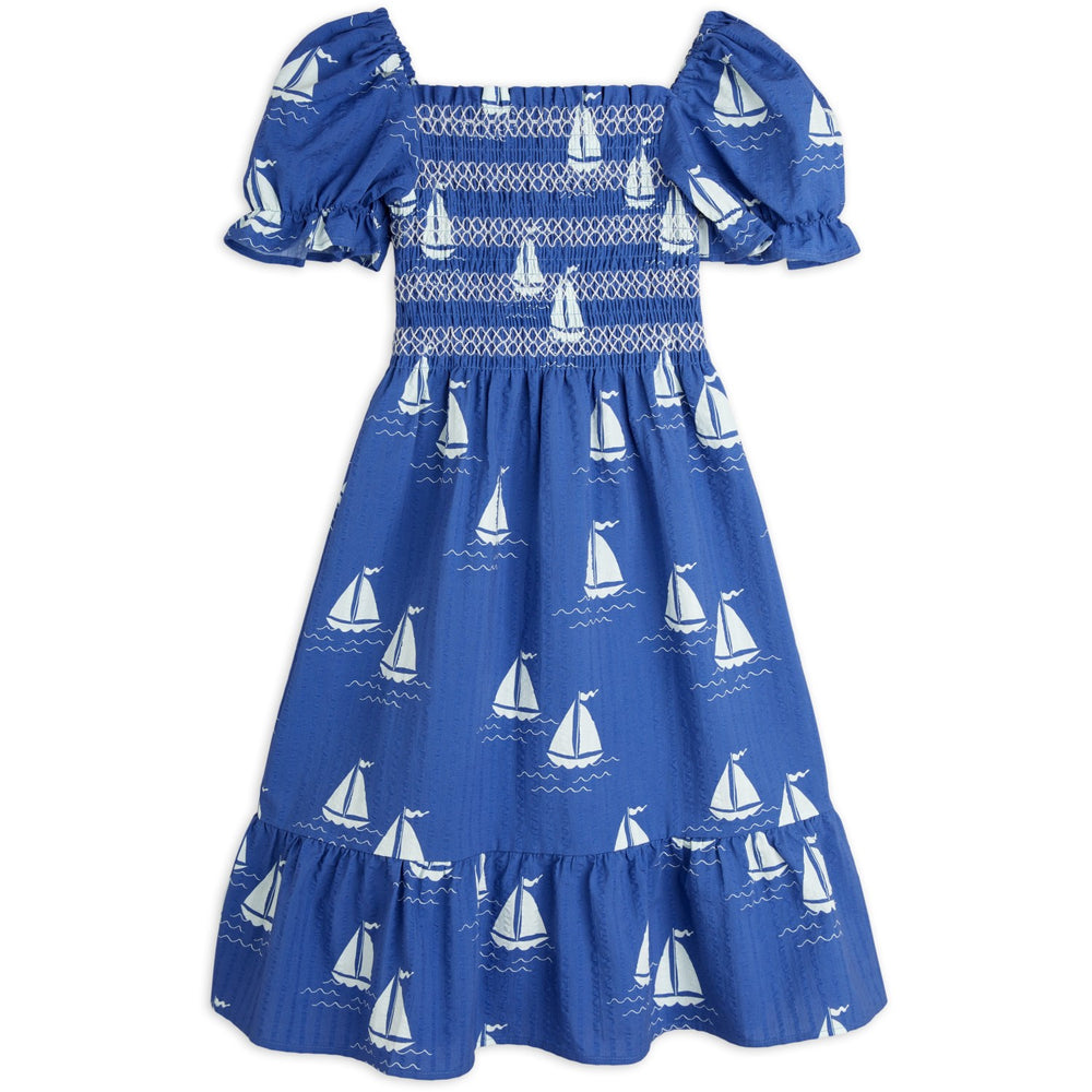 Køb Mini Rodini Blue Sailing Boats AOP Woven Smock Kjole
