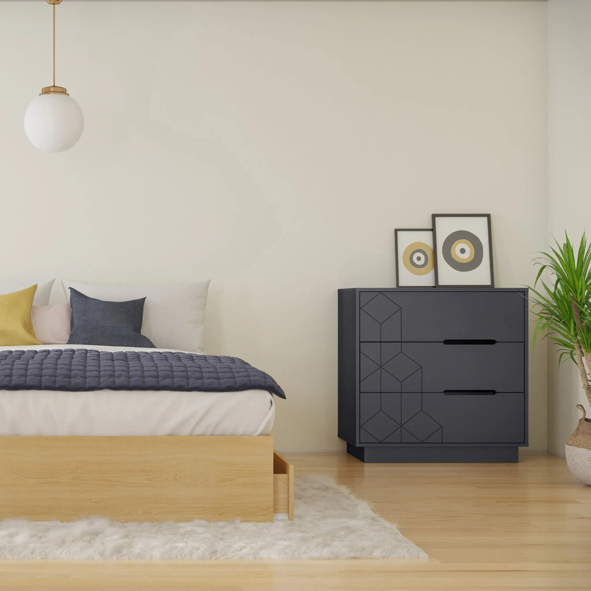 Nexera Bureau 3 Tiroirs - Gris Charbon