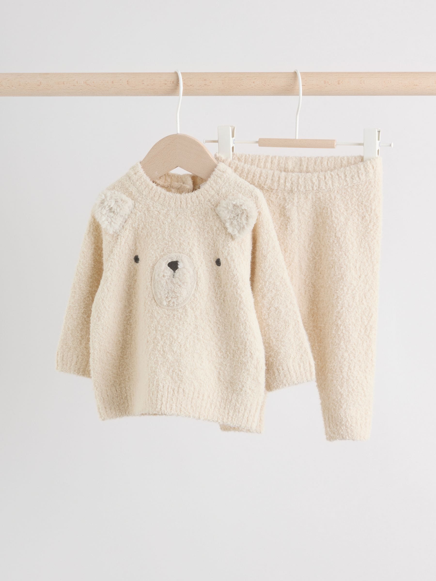 Neutraal met beren - Babyset van gebreide top en legging (0mnd-2jr)