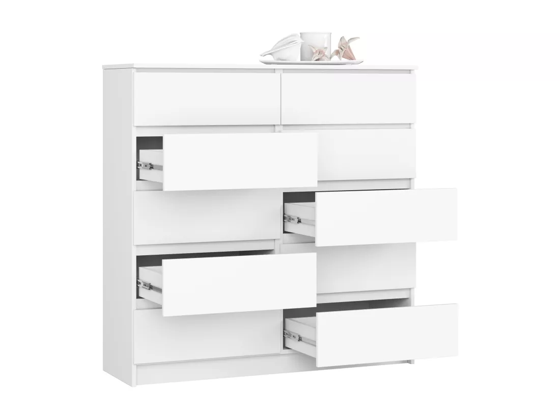 Commode AKORD K120 Blanche 120 cm 10 tiroirs façade Blanche 120x40x121 cm
