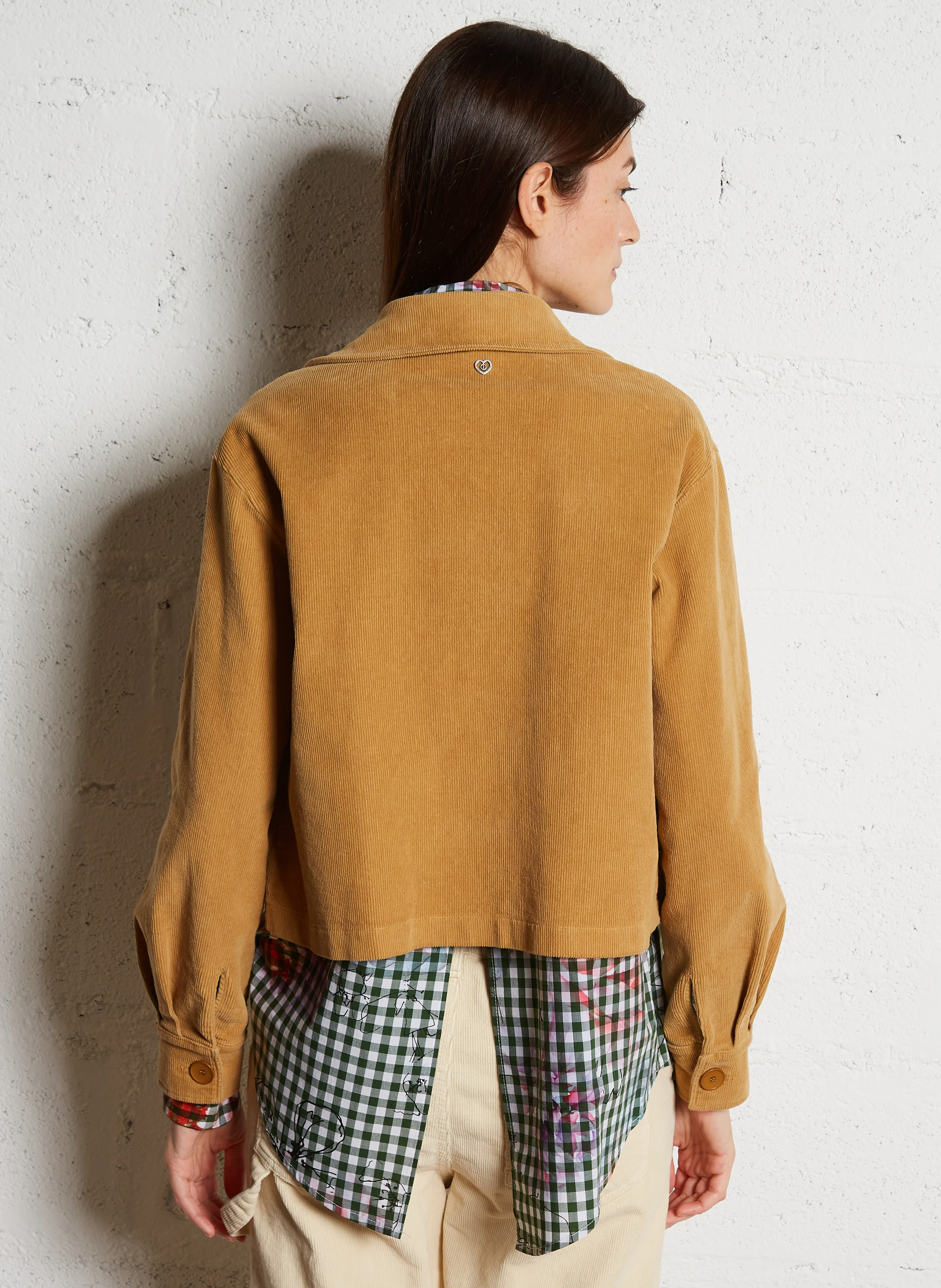 Veste col classique droite en coton mélangé | Marron