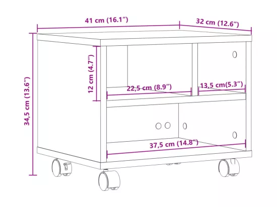 Support d'imprimante avec roulettes gris béton 41x32x34,5 cm