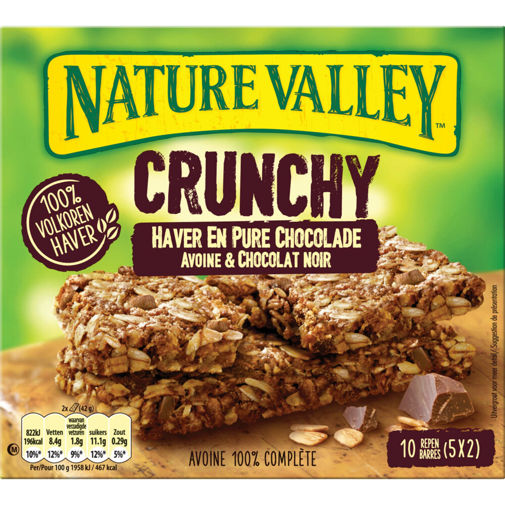 5x Nature Valley Crunchy Haver en Pure Chocolade5x2 stuks