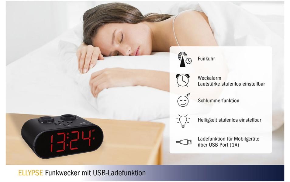 Funkwecker Ellypse SchwarzDigitale Tischuhr