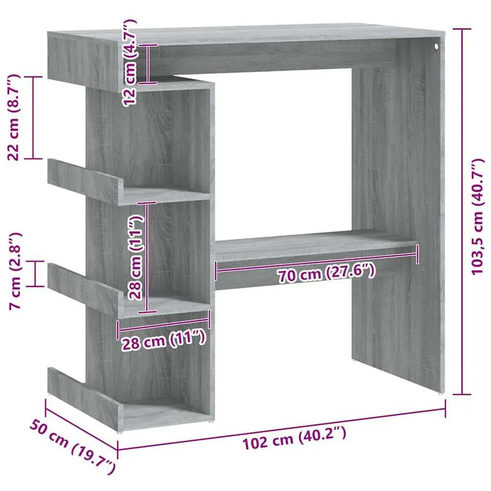 vidaXL - Bartafel met schappen - Grijs sonoma eiken - Bewerkt hout - 100x50 cm