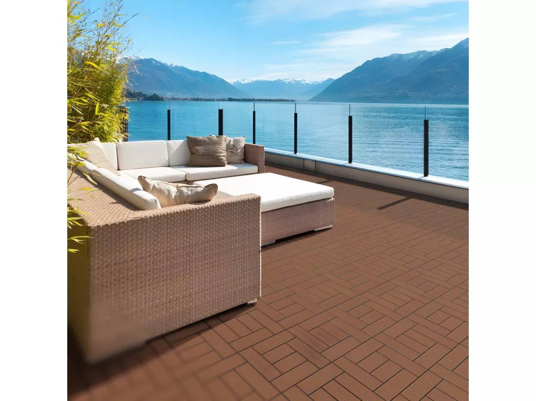 WPC carreaux de sol 30x30 cm 3m² mosaïque pour jardin piscine patio marron clair
