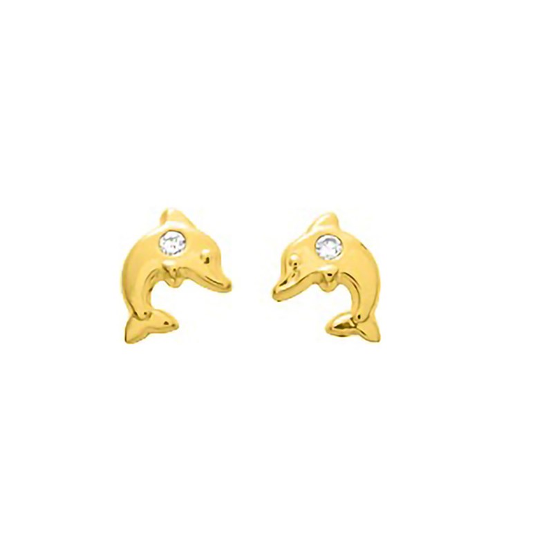 Boucles d'oreilles enfant - Oxyde de zirconium - Or 18 Carats - Dauphin