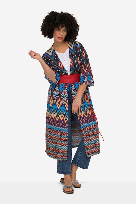 Kimono, grafischer Druck, offene Form, weite 3/4-Ärmel