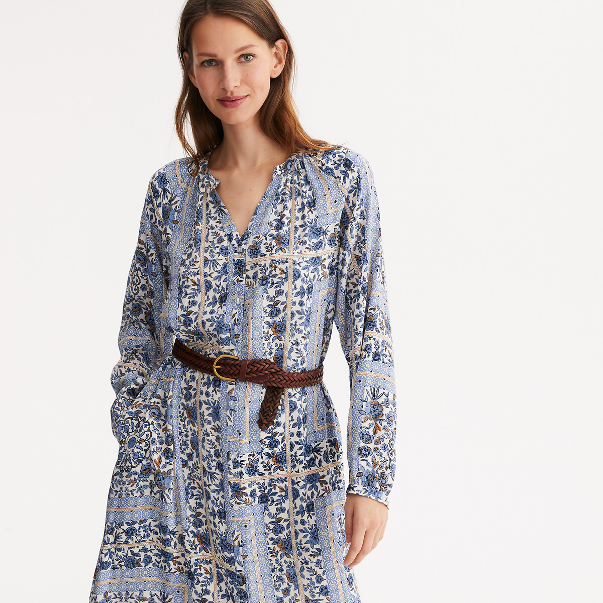 ANNE WEYBURN<br>Vestido longo reto com estampa gráfica