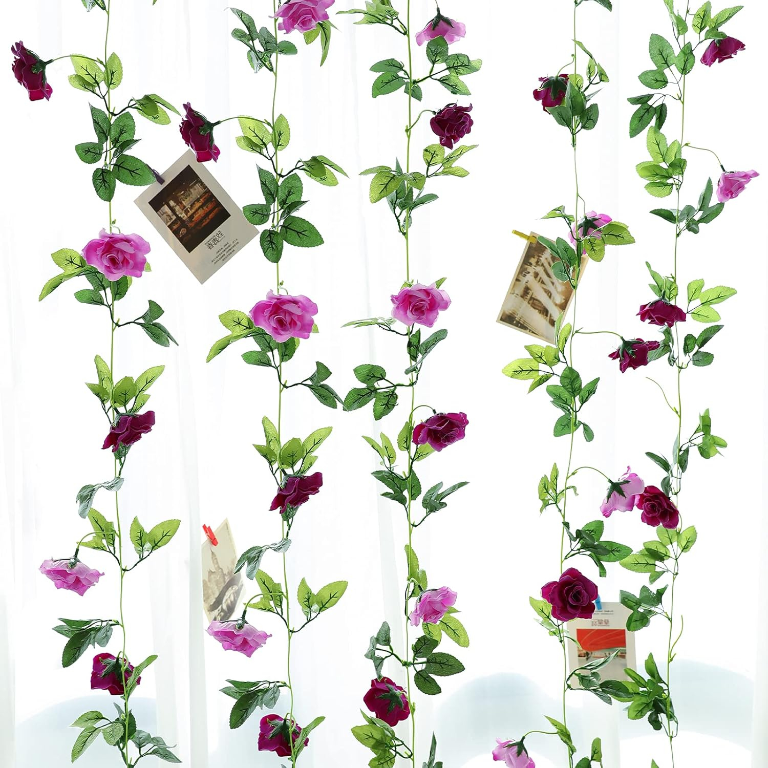 (4er Set) 230cm Deko Kunstblumen Rosen Girlande Party Tisch Deko - Lila / Violett