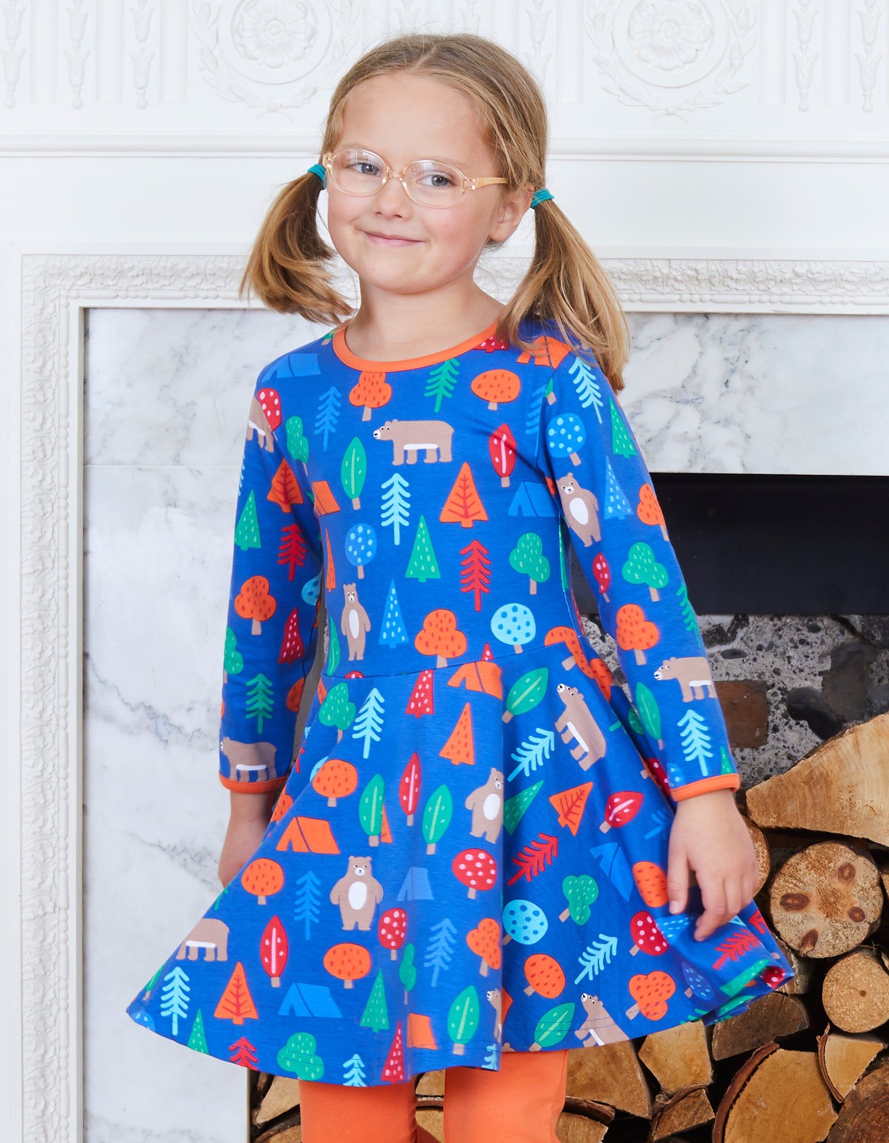 Toby Tiger Skater Kleid mit langen Ärmeln und Bären Print