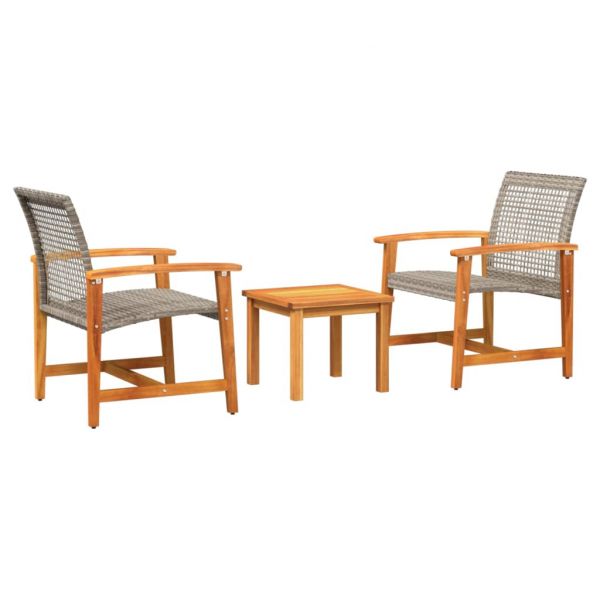 vidaXL Vidaxl 3 Peças Conjunto de Bistrô Vime Pe e Madeira de Acácia Cinzento - 595266147