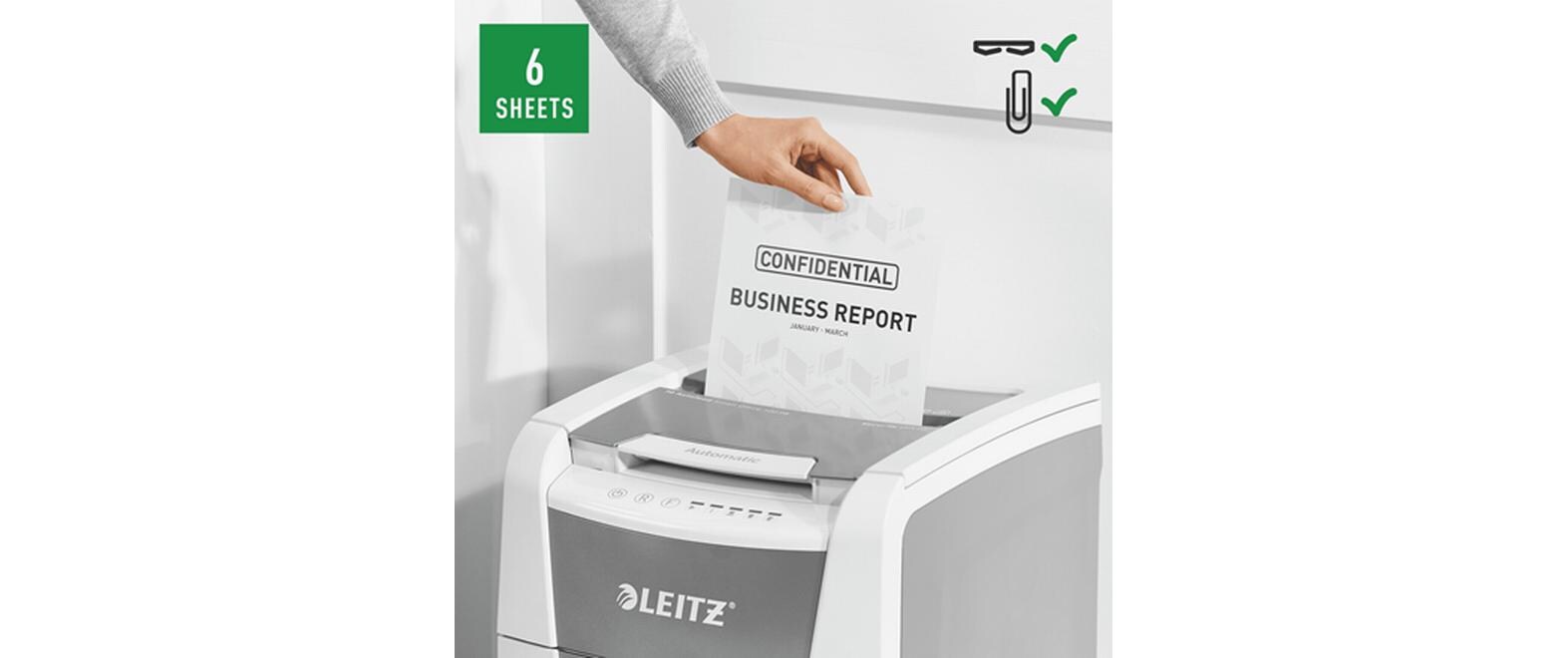 Aktenvernichter IQ Autofeed Small Office, P-5, 100 Blatt<br>Automatischer Dokumentenvernichter (auto) mit Mikroschnitt für sichere Vernichtung vertraulicher Unterlagen