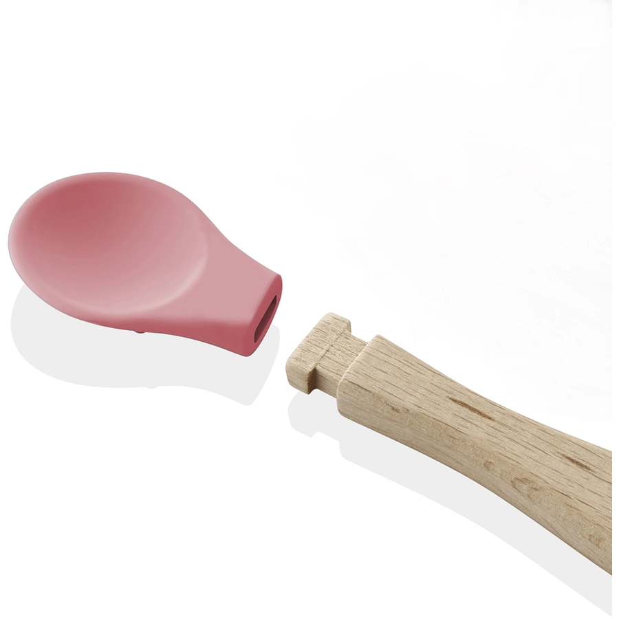babyJem Löffel aus Silikon mit Holzgriff, pink