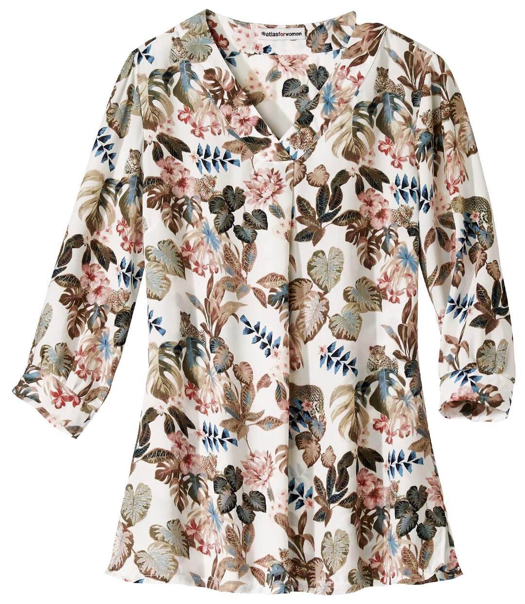 Blouse en Crêpe Imprimé Fleuri et Léopard