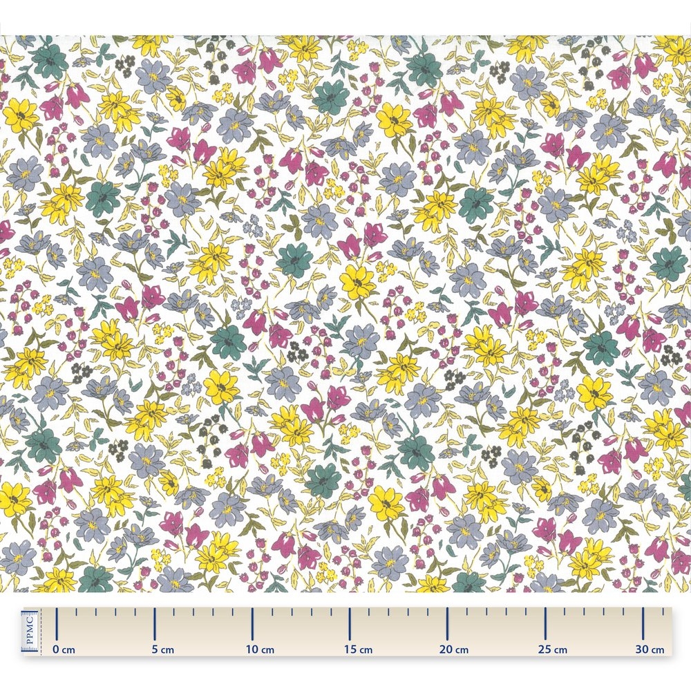 Tissu Enduit Au Mètre Fleuri Jaune Gris Crème Ex1059