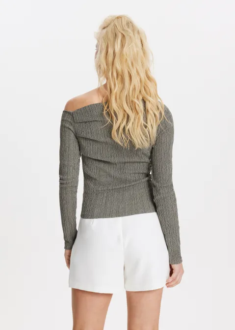 Lange mouwen top met textuur antraciet (ANTRA)