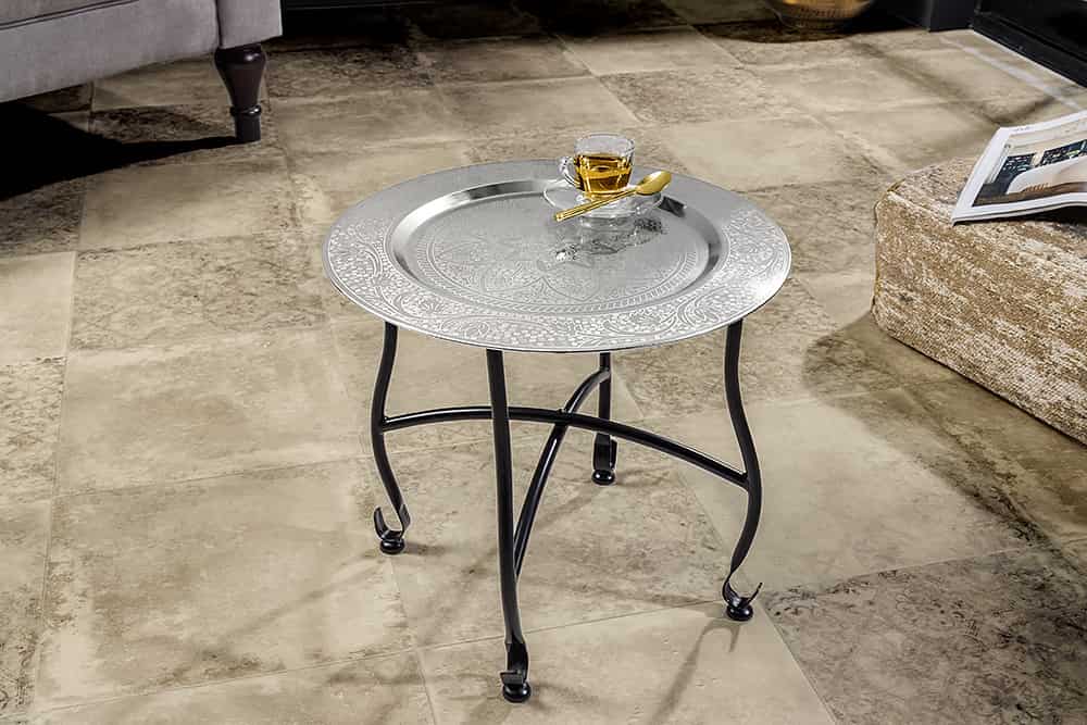 Runder Beistelltisch MARRAKESCH 40cm silber Teetisch abnehmbares Tablett klappbar