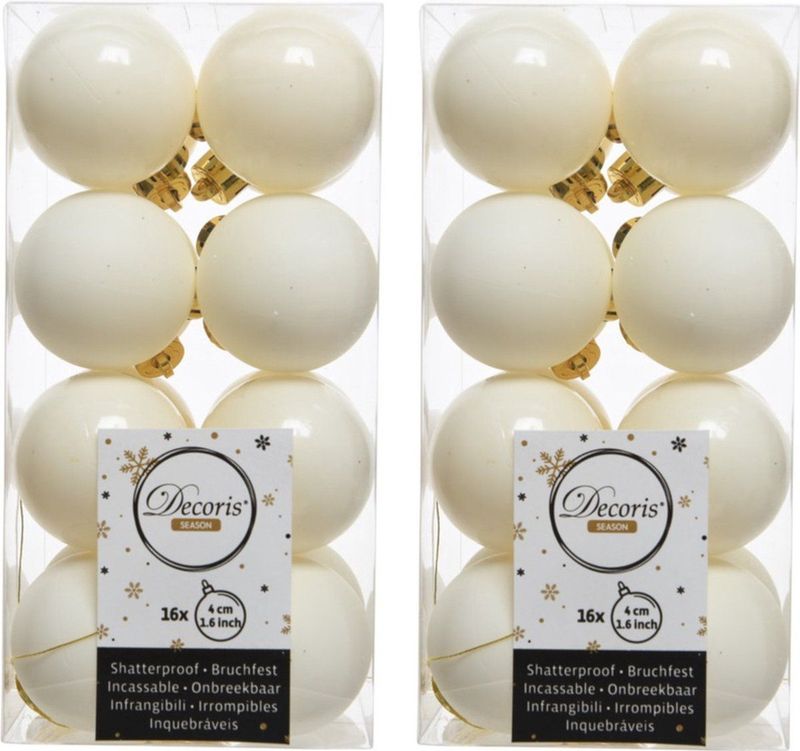 Decoris - Kerstballen - Wol Wit - 16 Stuks - 4 cm - Kunststof