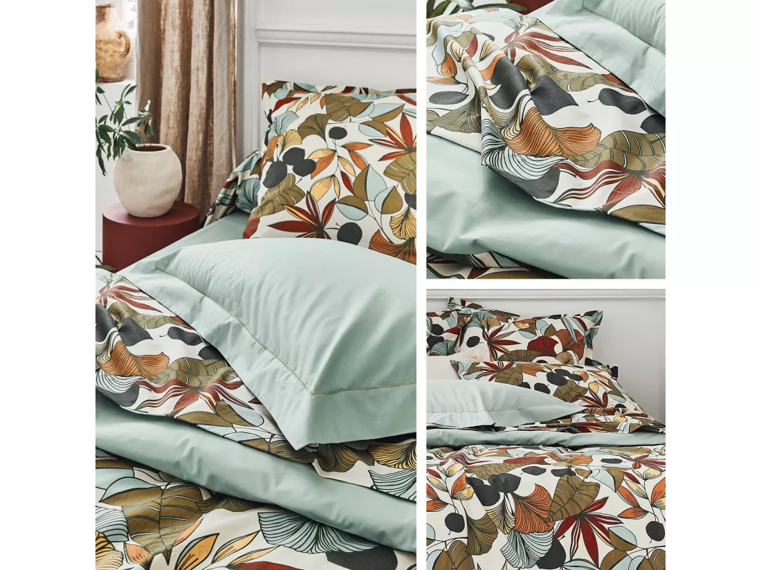 Taie de traversin 43X240 cm percale coton CASCADE vert Sauge