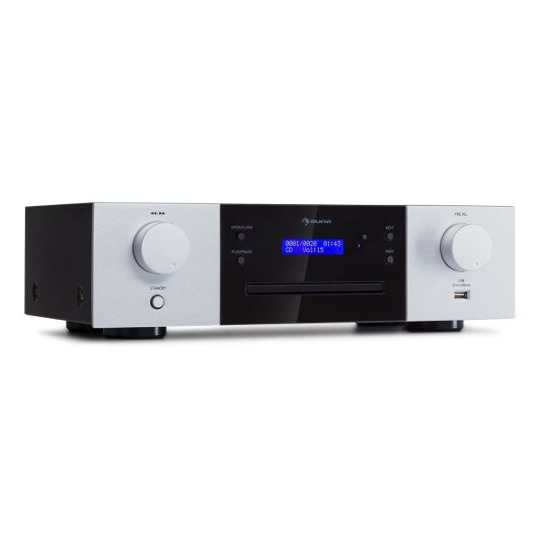 Auna Leitor de CDs CD-1000 DG USB MP3 Comando de controlo remoto display LED Alumínio