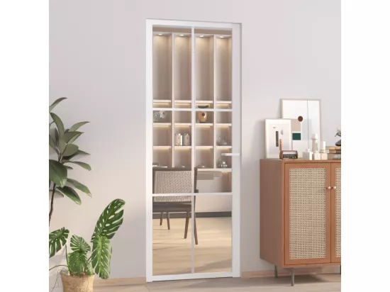 Porte intérieure 76x201,5 cm Blanc Verre ESG et aluminium
