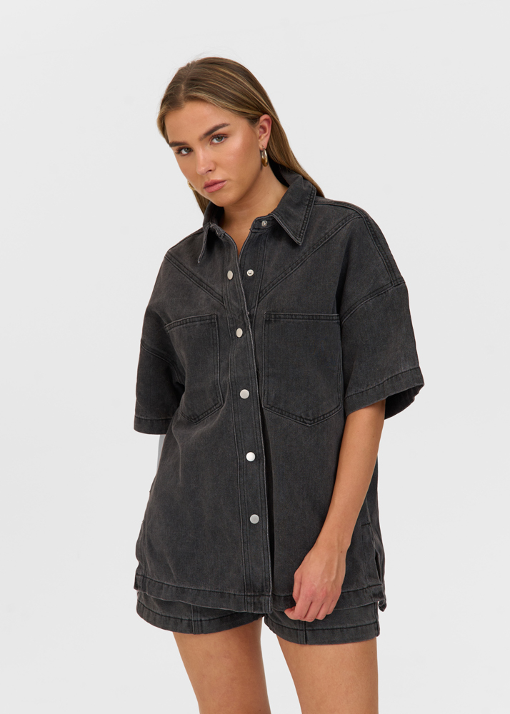 Signature denim blouse iron zwart