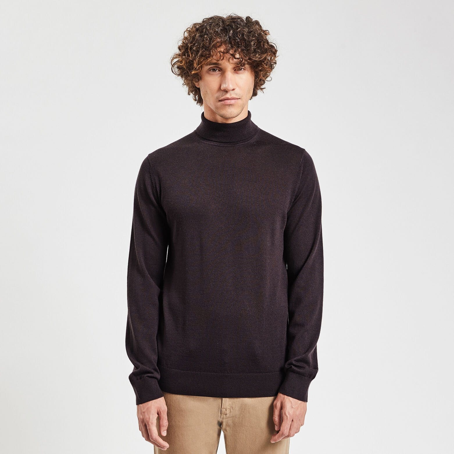Pull col roulé en laine mérinos Marron