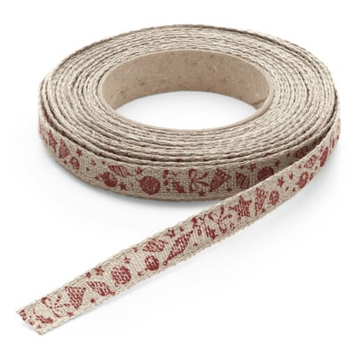 Geschenkband Leinen 1 cm, Weihnachtsornamente