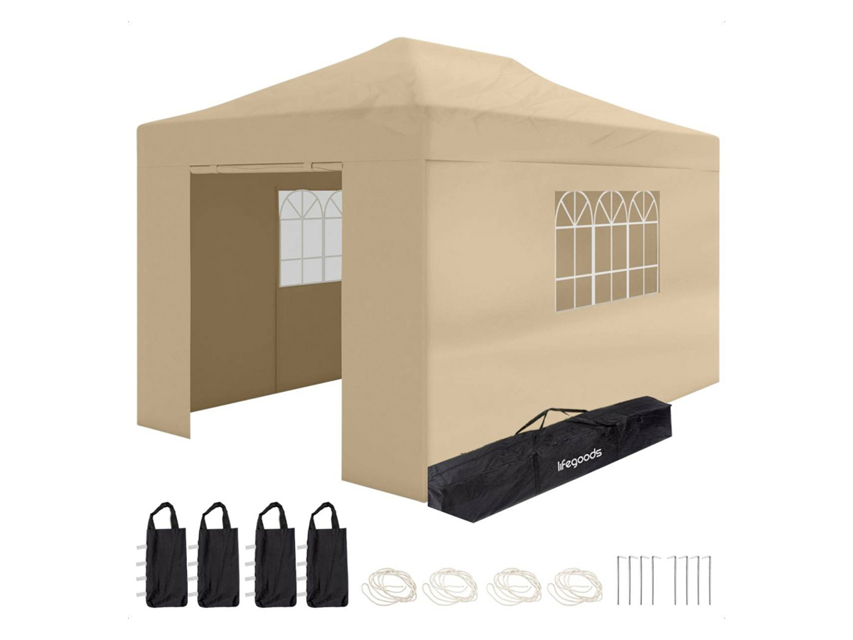 LifeGoods 3 x 4,5 meter partytent met zijwanden - Beige