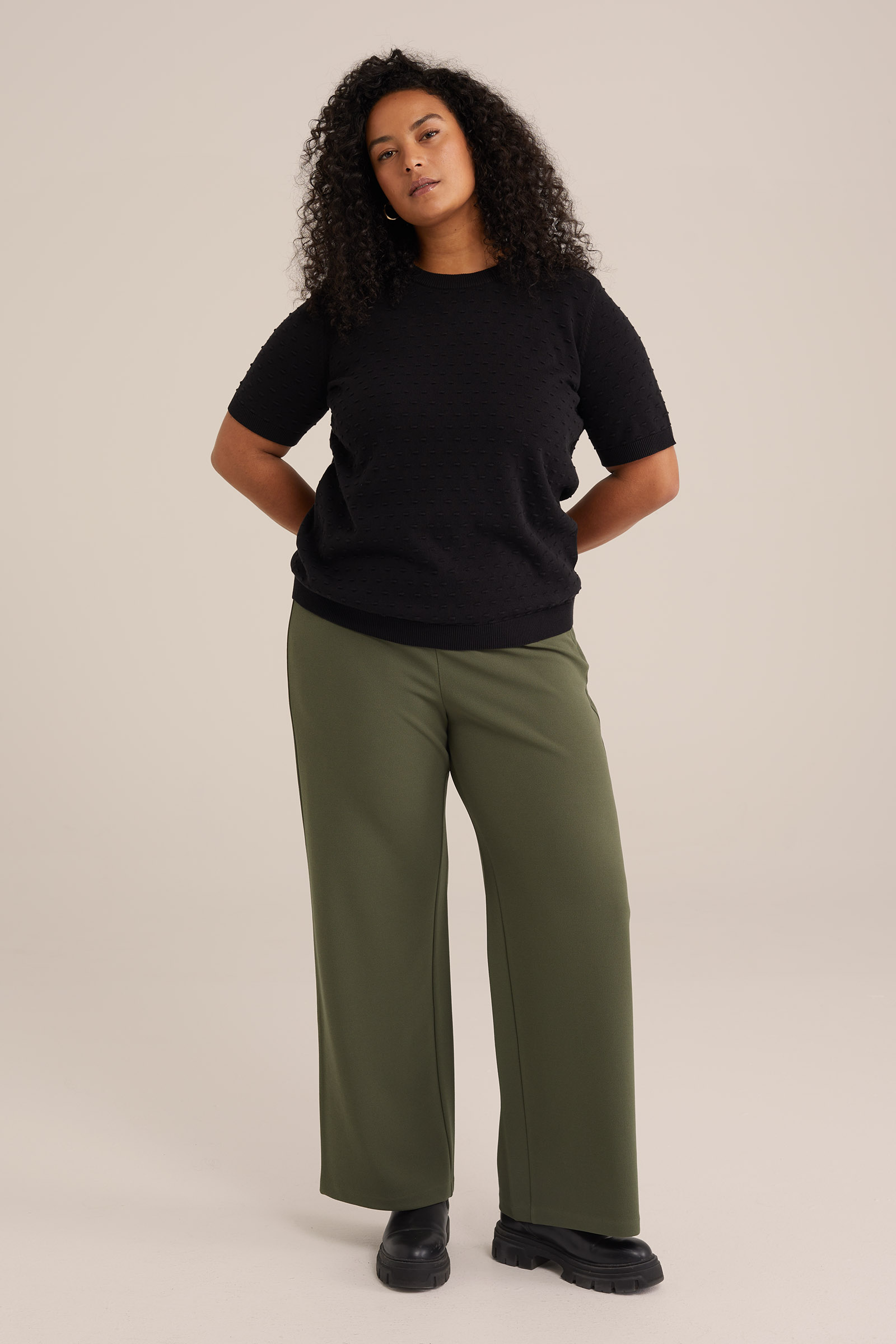 wide leg pantalon - Curve WE Fashion Groen
