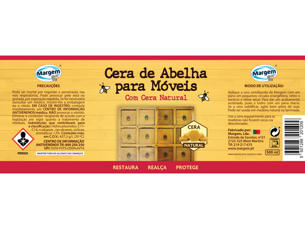 CERA DE ABELHA PARA MOVEIS MARGEM AMARELA 500ML