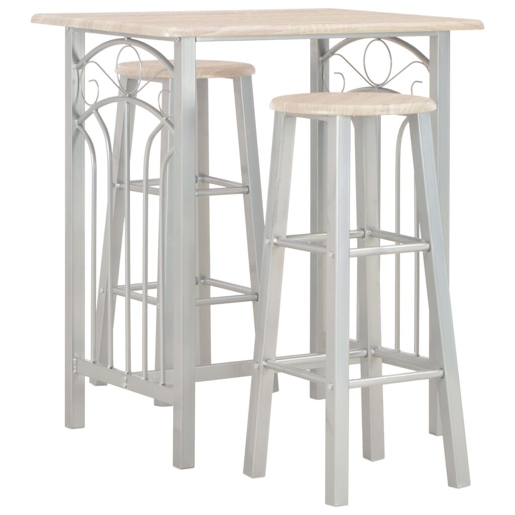 vidaXL 3-delige barset, hout en staal