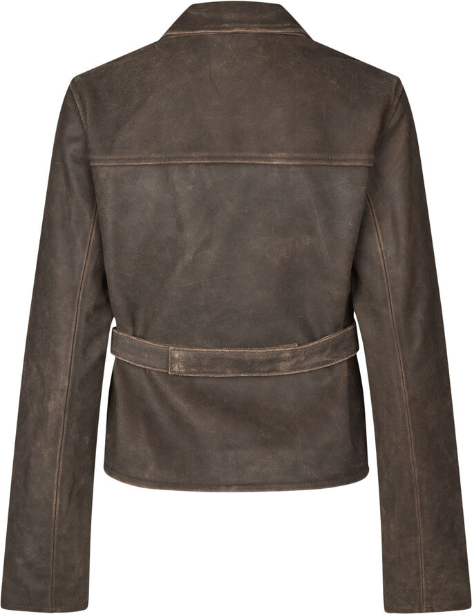 Oval Square Ride Leather Blazer Dark brown worn