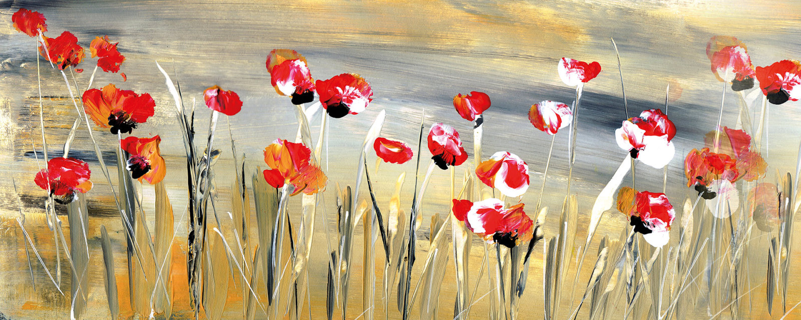 Leinwandbild MOHNBLUMEN-FELD - rot-gelb - 100x40 cm