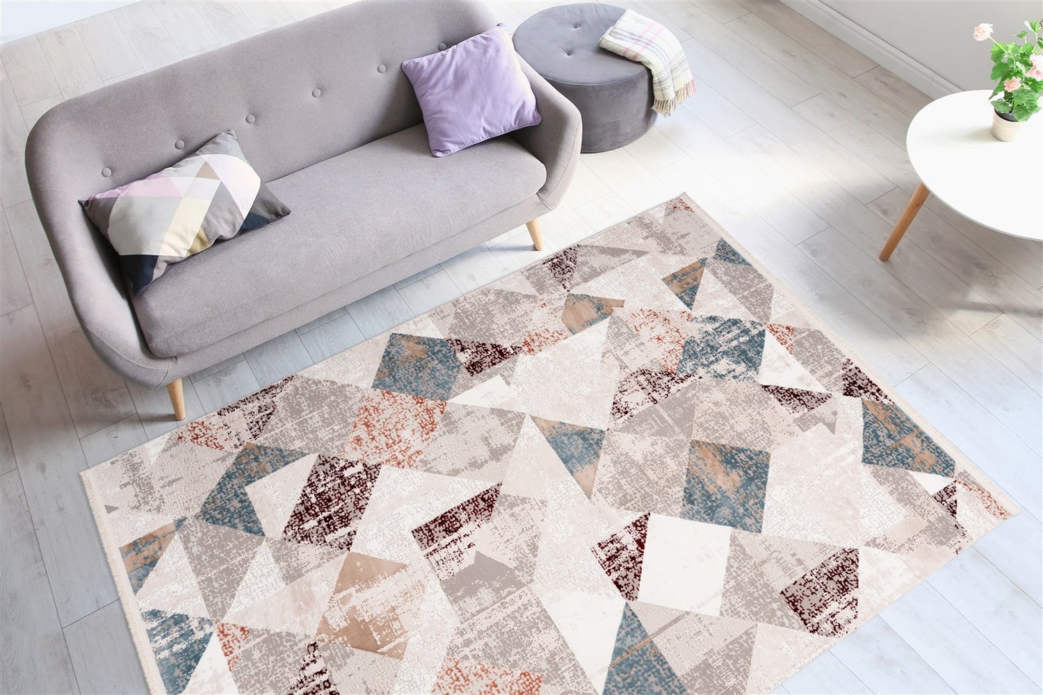 Kortpolig tapijt Celestia grijs / zalmroze vintage design, used look, patchwork design 80 x 150 cm