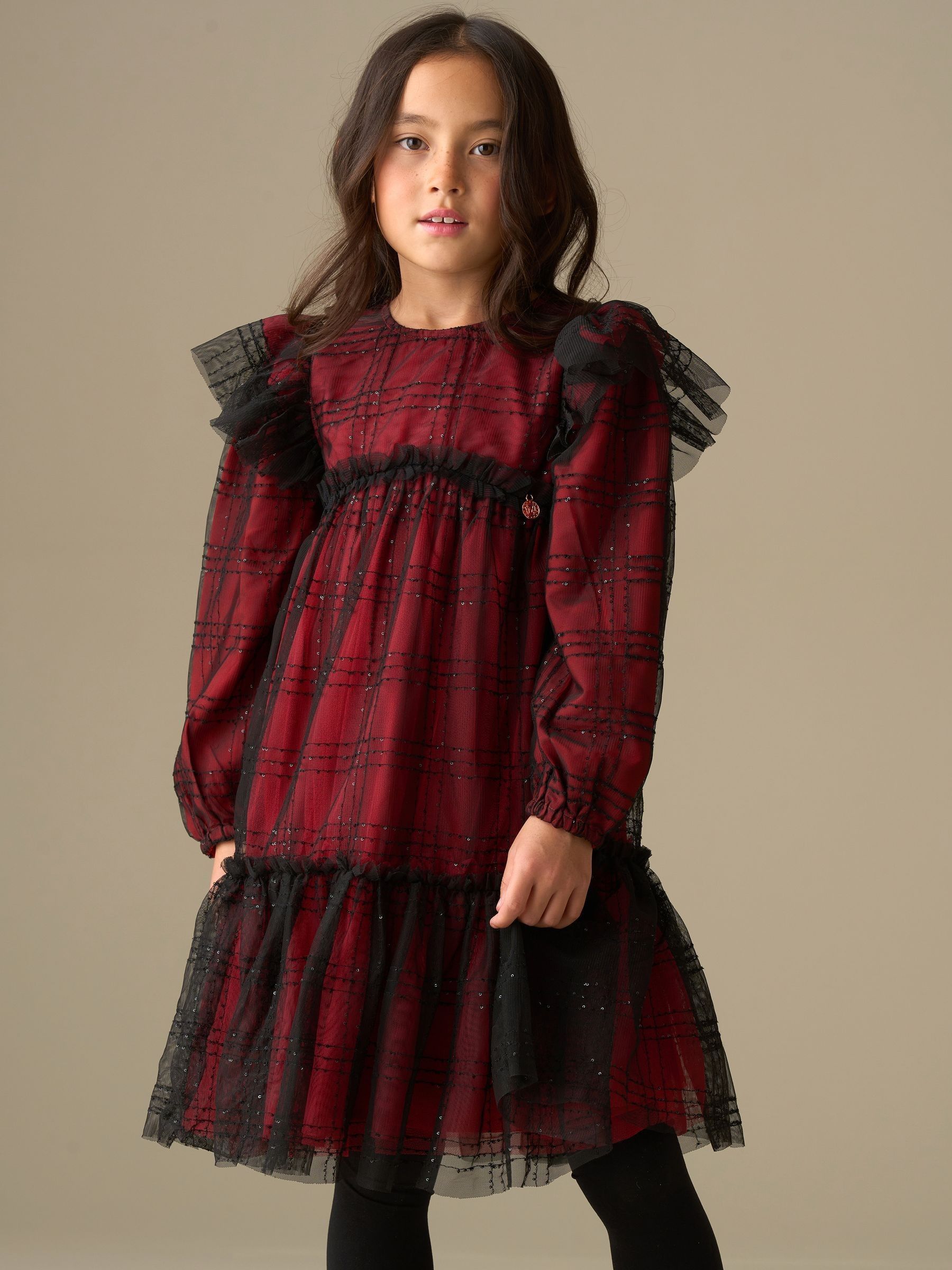 Angel & Rocket Tia Sequin Tartan Mesh Dress