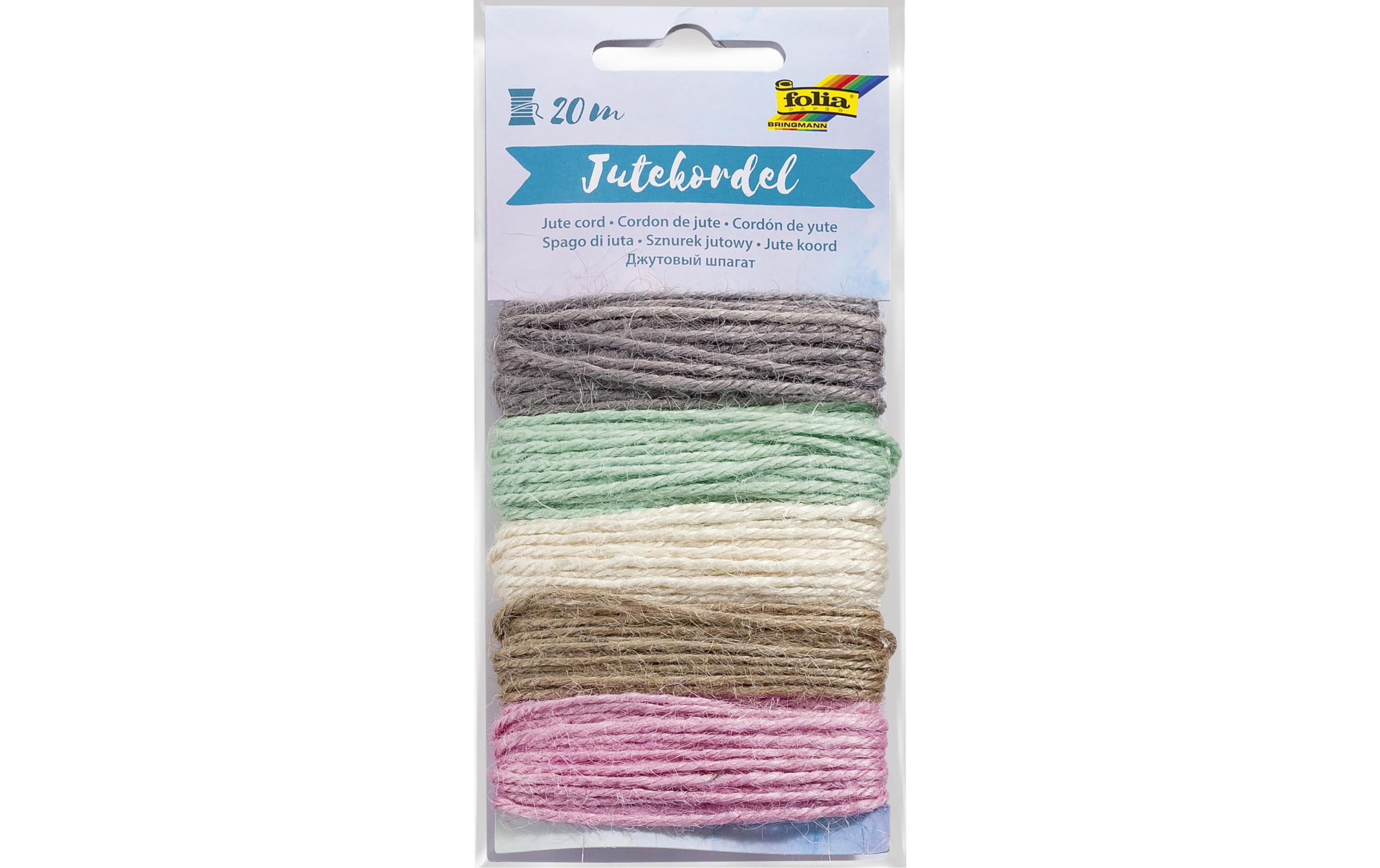 Kordelband Folia 2 mm x 4m, 5 FarbenJutekordel zum Verzieren von Bastelarbeiten