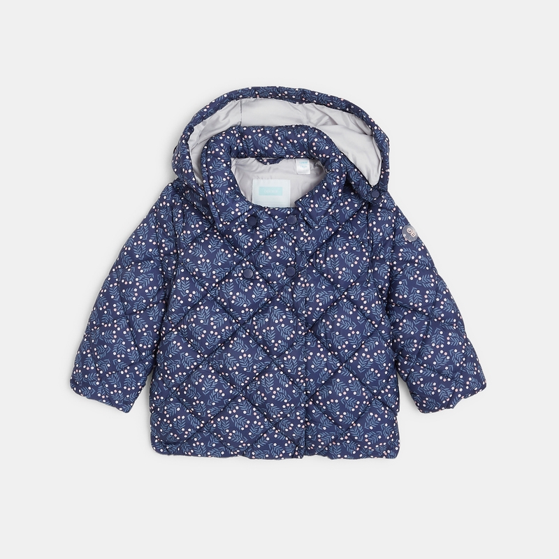 Doudoune légère matelassée fleurie bleue bébé fille