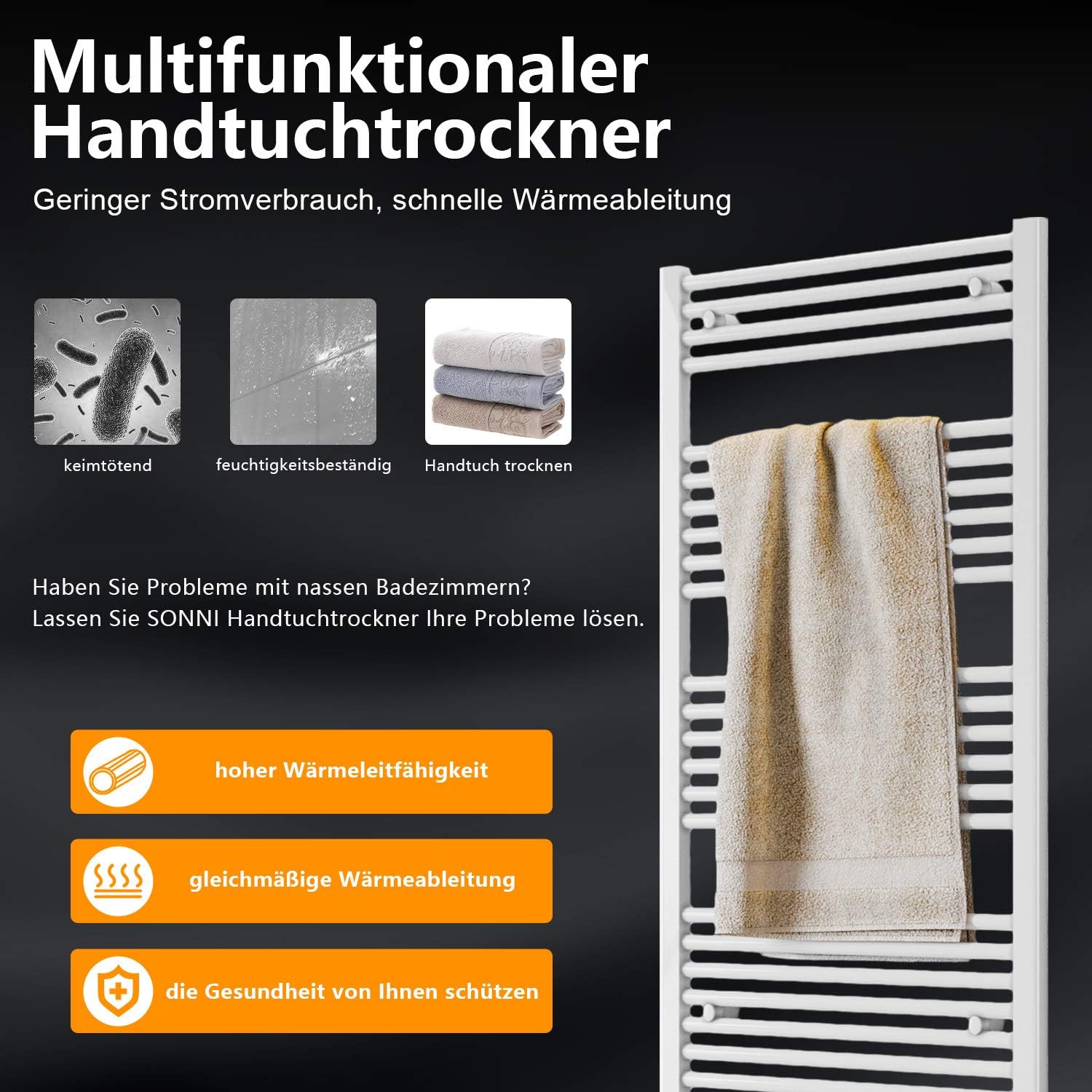 Handtuchtrockner Heizkörper Bad Mittelanschluss Handtuchwärmer Badheizkörper Weiß Gerade 40 * 160cm