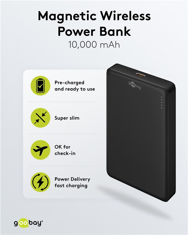 (20W) 10000mAh Magnetische MagSafe Powerbank USB C Power Delivery Ladegerät (70183) - Schwarz