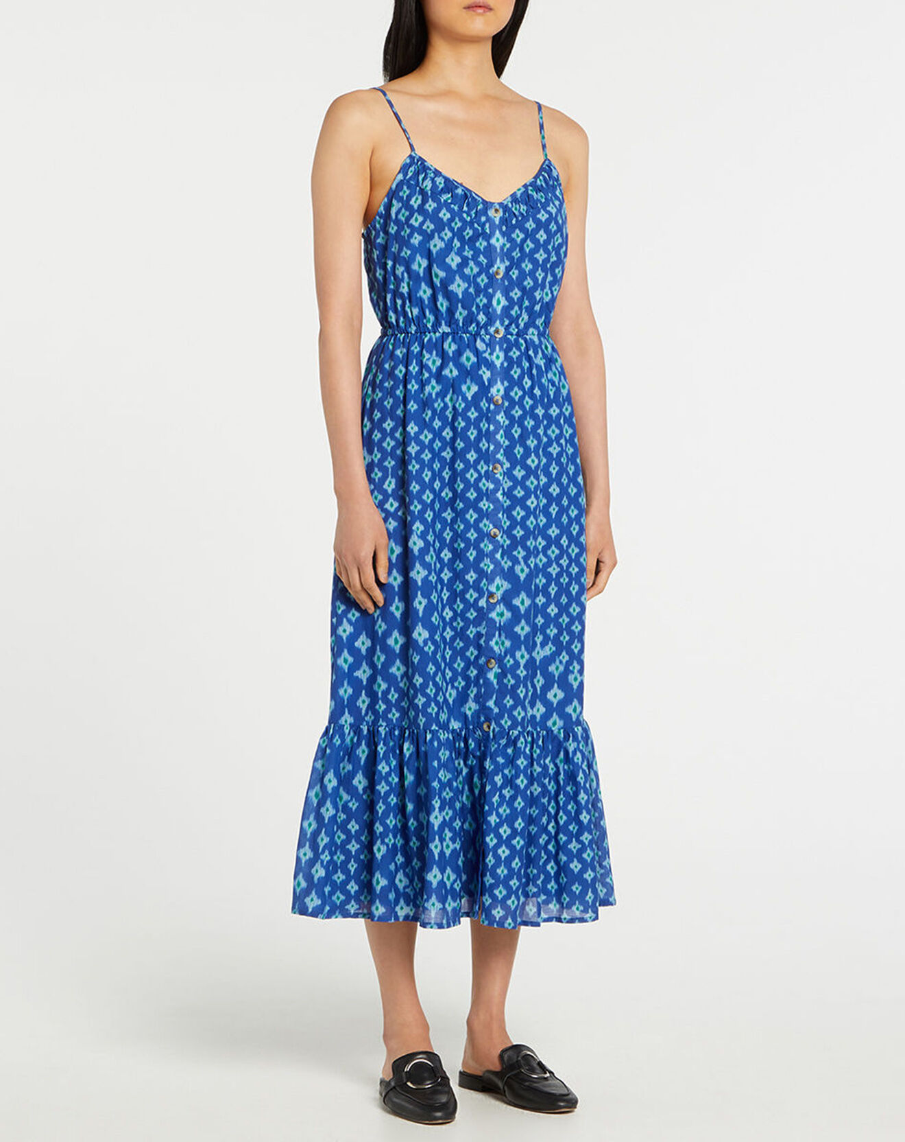 Galeries Lafayette Robe longue et fluide imprimé bleue