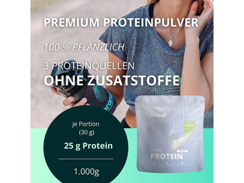 Brandl-Nutrition Pure Protein Vegan Neutral 1000 g Whey-Konzentrat mit authentischem, unwiderstehlichem Geschmack
